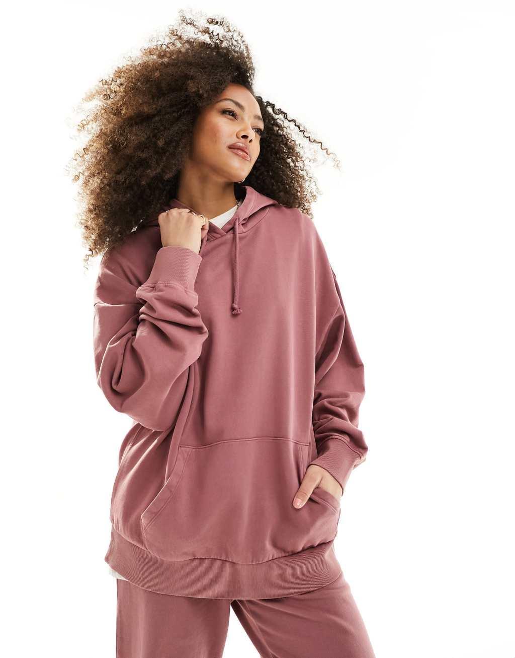 ASOS DESIGN oversized hoodie in washed aubergine Product Image