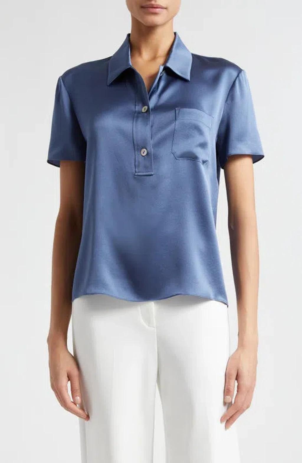 Women's Silk Short-sleeve Polo Top In Riverbed product image