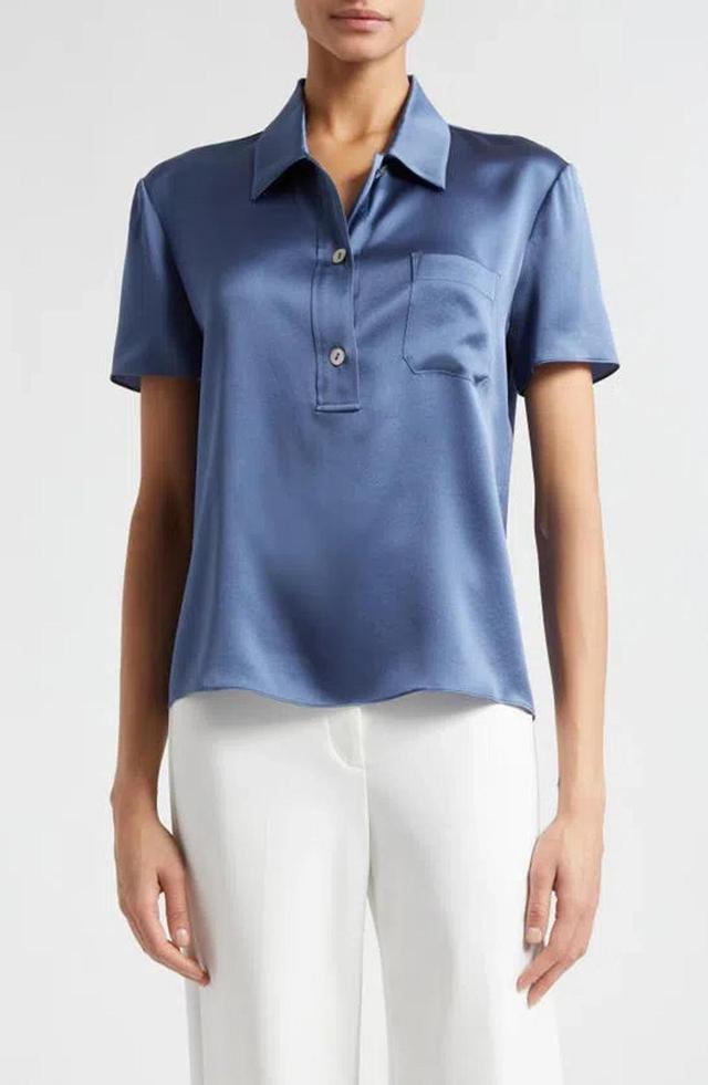 Women's Silk Short-sleeve Polo Top In Riverbed Product Image