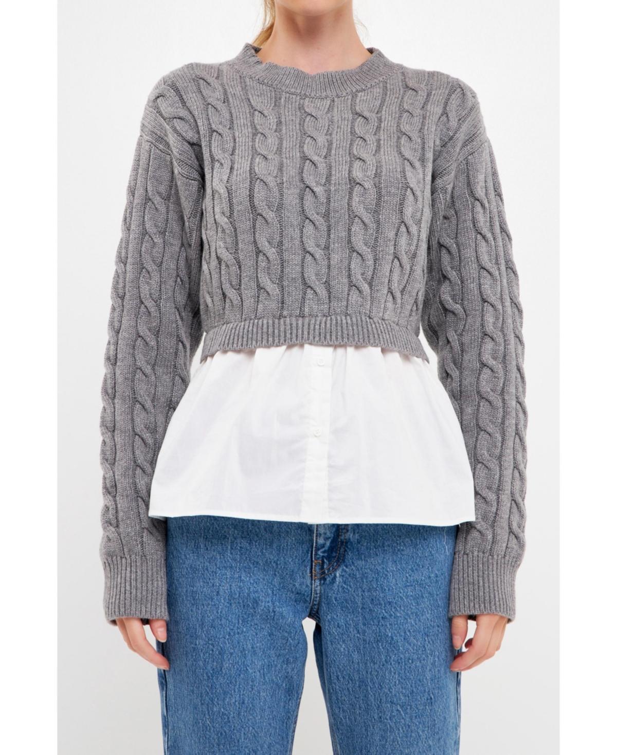 English Factory Layered Cable Sweater in Grey at Nordstrom, Size Medium Product Image