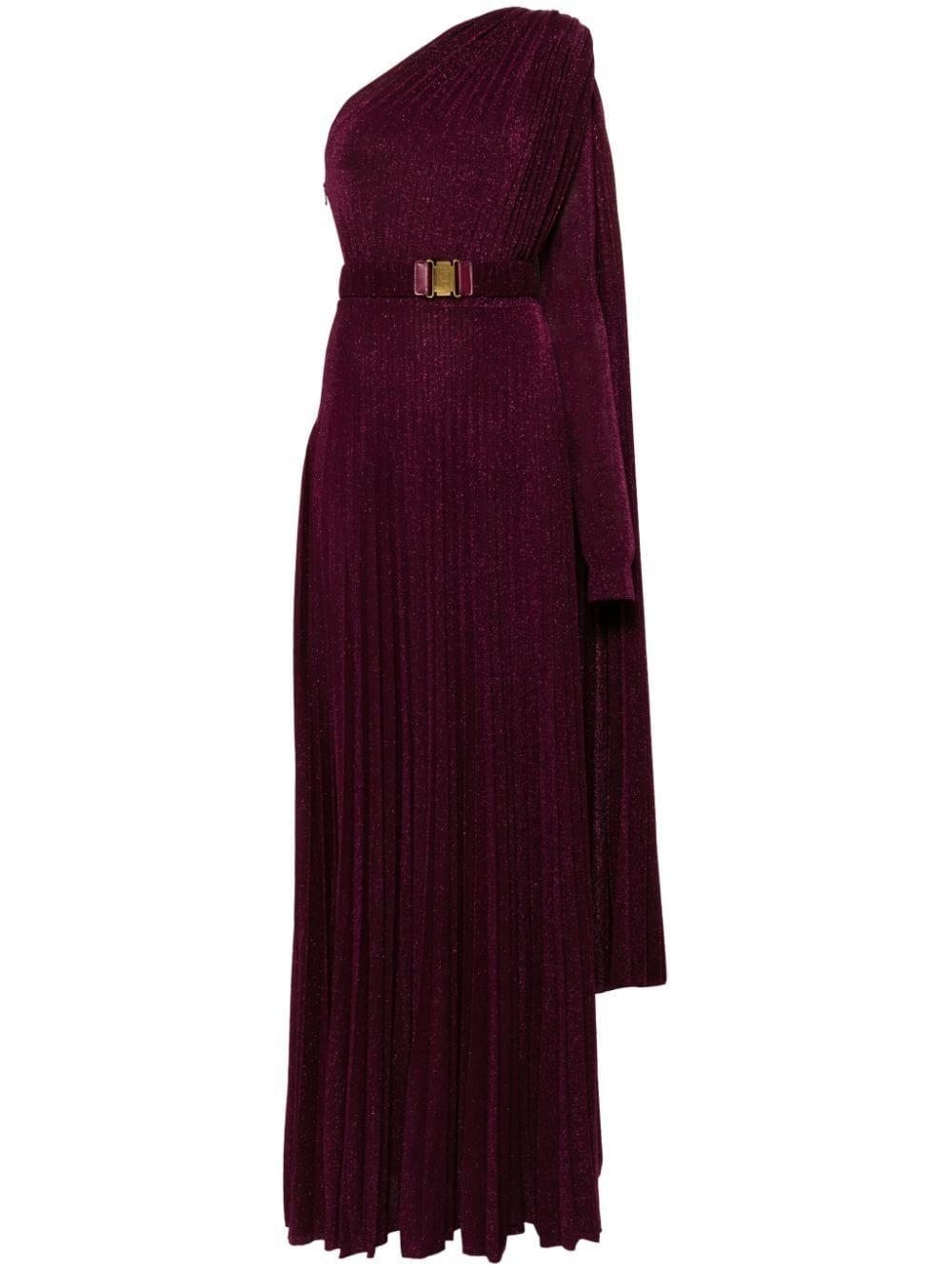 one-shoulder pleated maxi dress Product Image