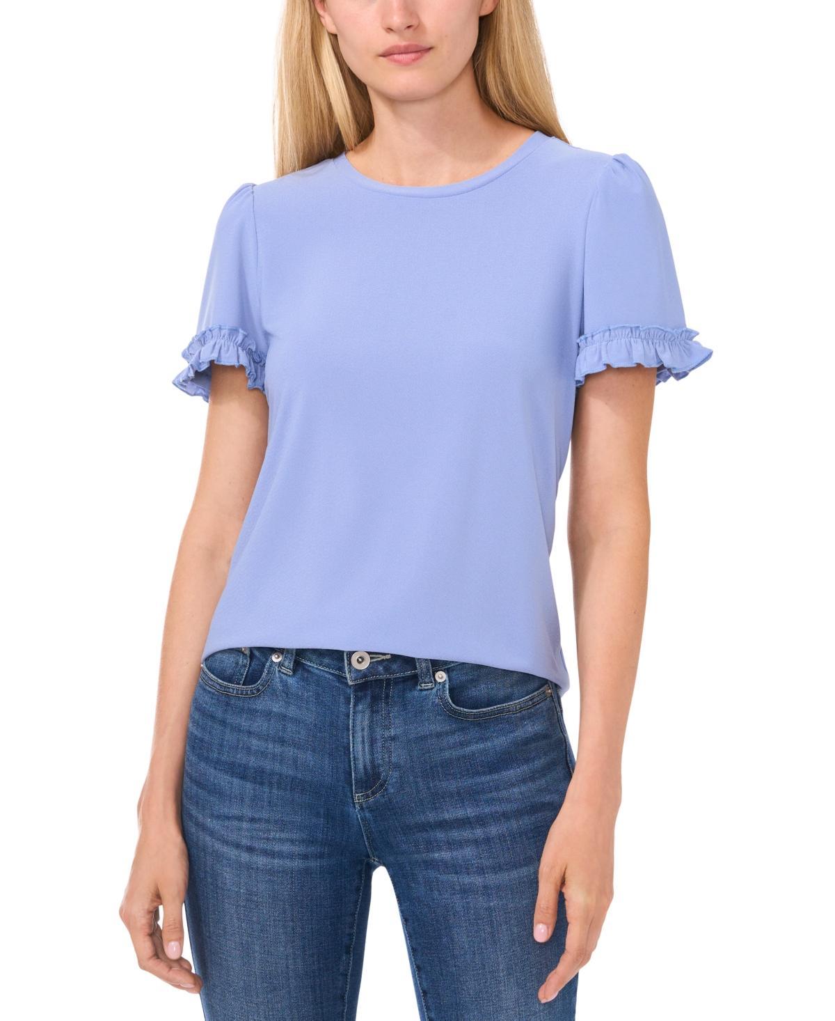 CeCe Womens Short-Sleeve Ruffle-Cuff Knit Top Product Image