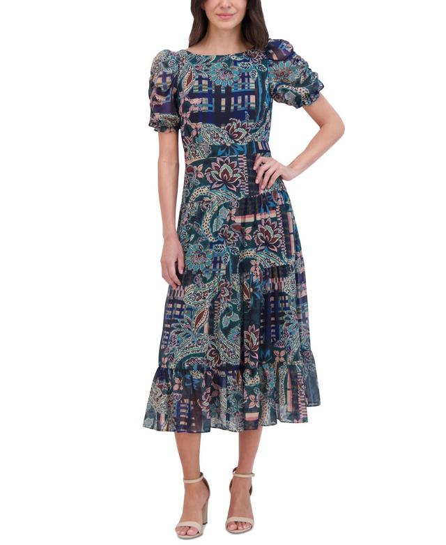 Vince Camuto Womens Printed Chiffon Midi Dress Product Image