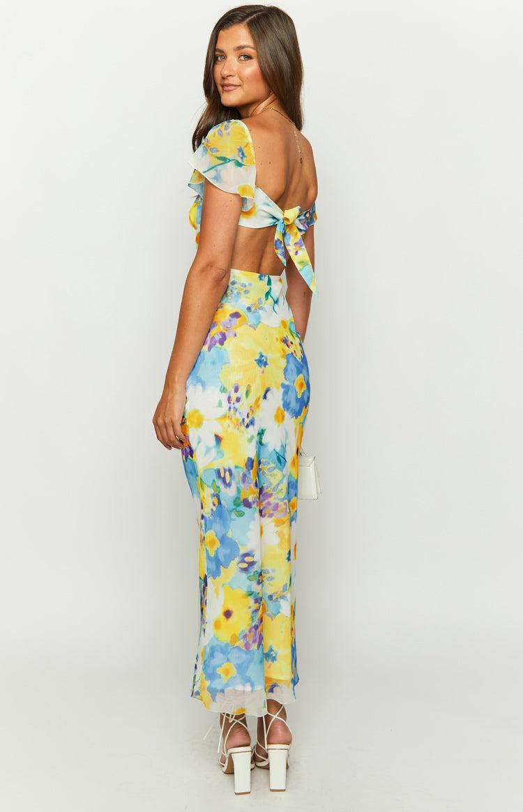 Raymi Blue Floral Chiffon Maxi Dress Product Image