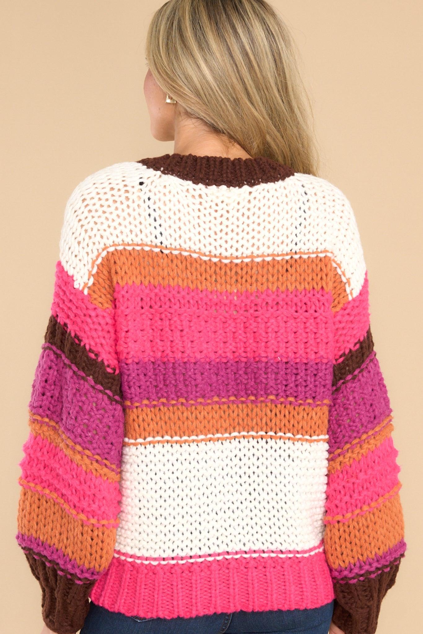 Effortless Season Multi Color Striped Knit Sweater Pink Product Image