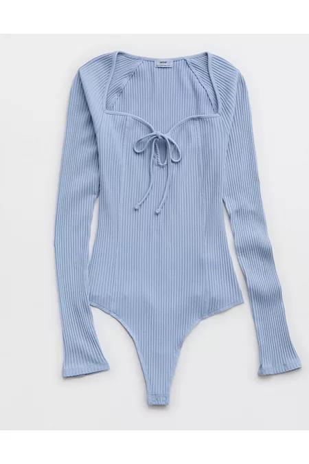 Aerie Long Sleeve Tie Front Bodysuit Women's Product Image