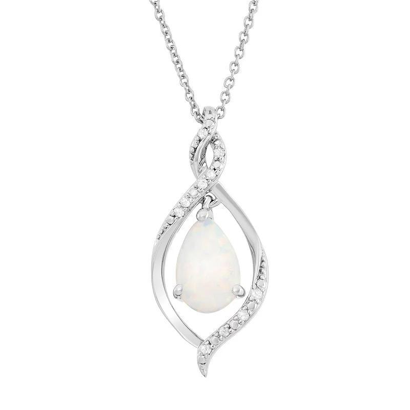 Sterling Silver Lab-Created Opal & Diamond Accent Pendant Necklace, Womens Product Image