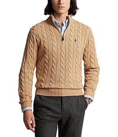 Polo Ralph Lauren Cable-Knit Cotton Quarter-Zip Sweater (Camel Melange) Men's Clothing Product Image