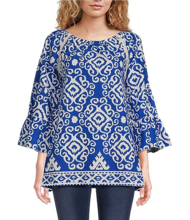 Calessa Scoop Neck 3/4 Sleeve Pullover Blouse Product Image