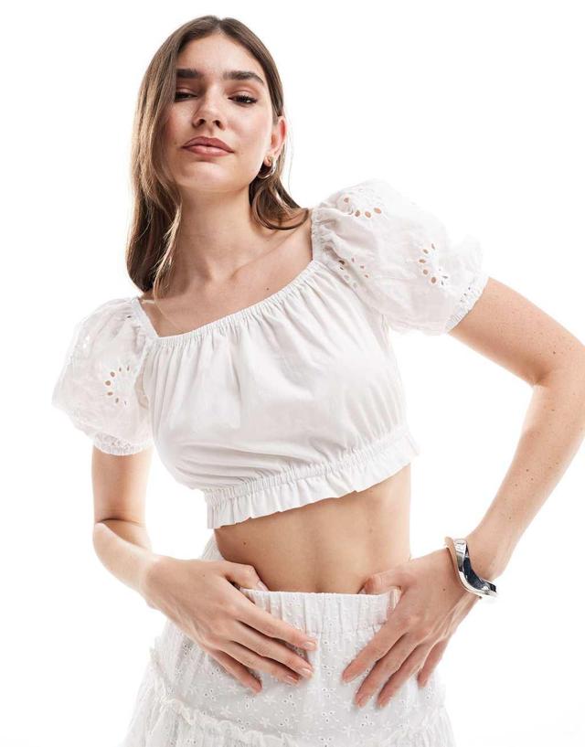 Style Cheat eyelet smock top in white - part of a set Product Image