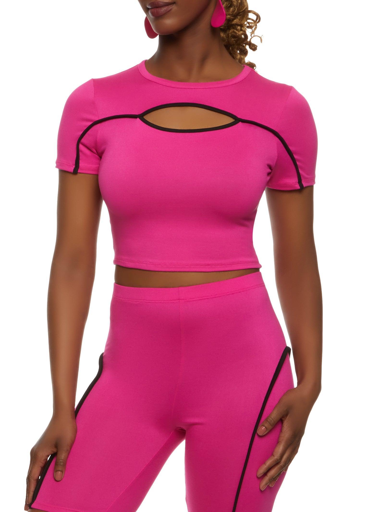 Womens Contrast Piping Keyhole Crop Top Product Image