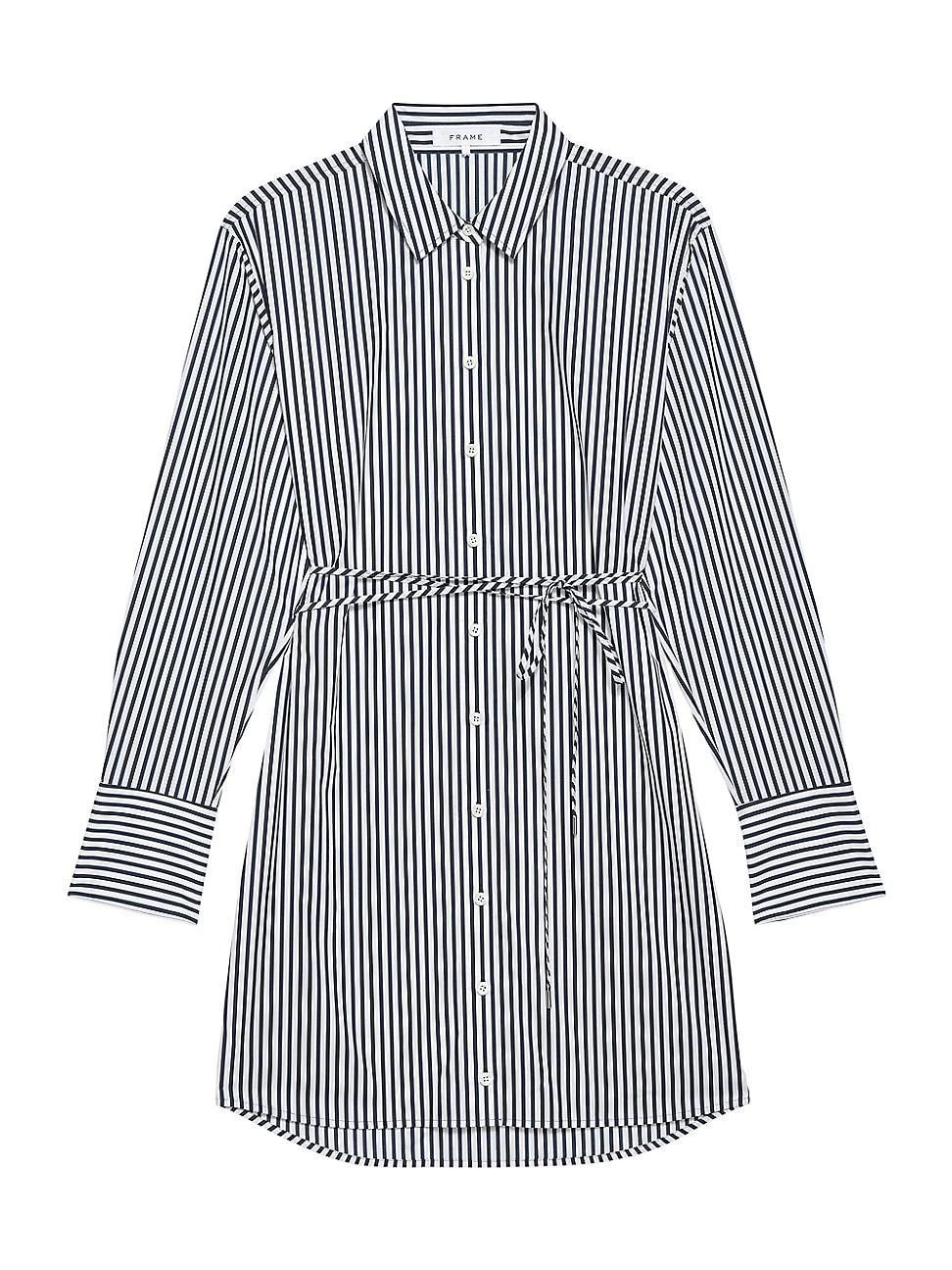 FRAME Stripe Tie Waist Long Sleeve Organic Cotton Shirtdress Product Image