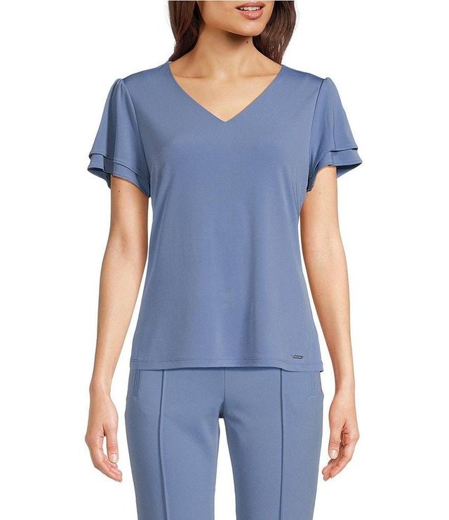 Calvin Klein Stretch V Neckline Double Tier Short Sleeve Top Product Image