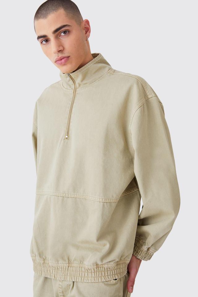 Overdyed Oversized Funnel Neck 1/4 Zip Jacket | boohooMAN USA Product Image