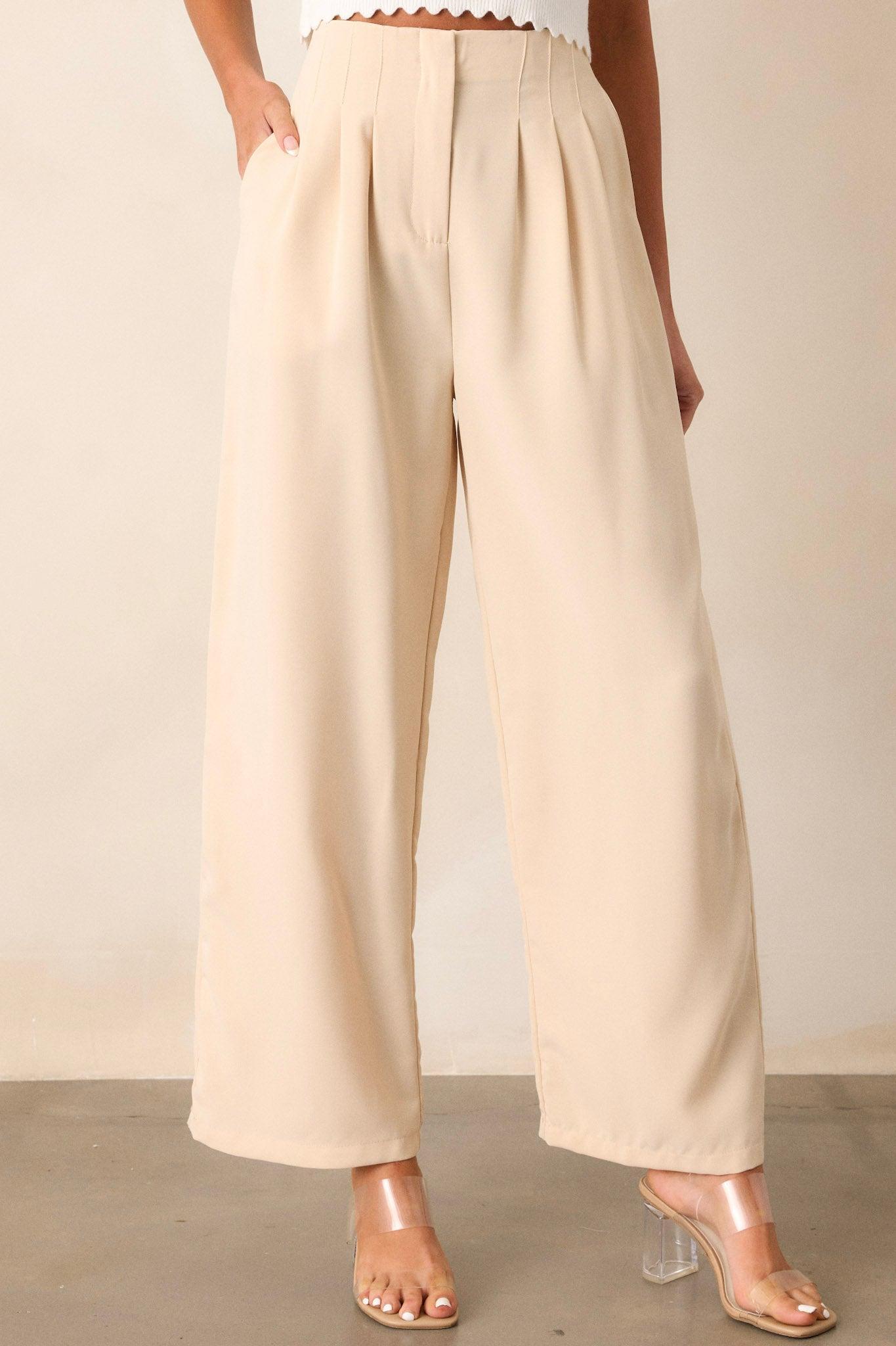 Windy Night Beige Wide Leg Pants Product Image