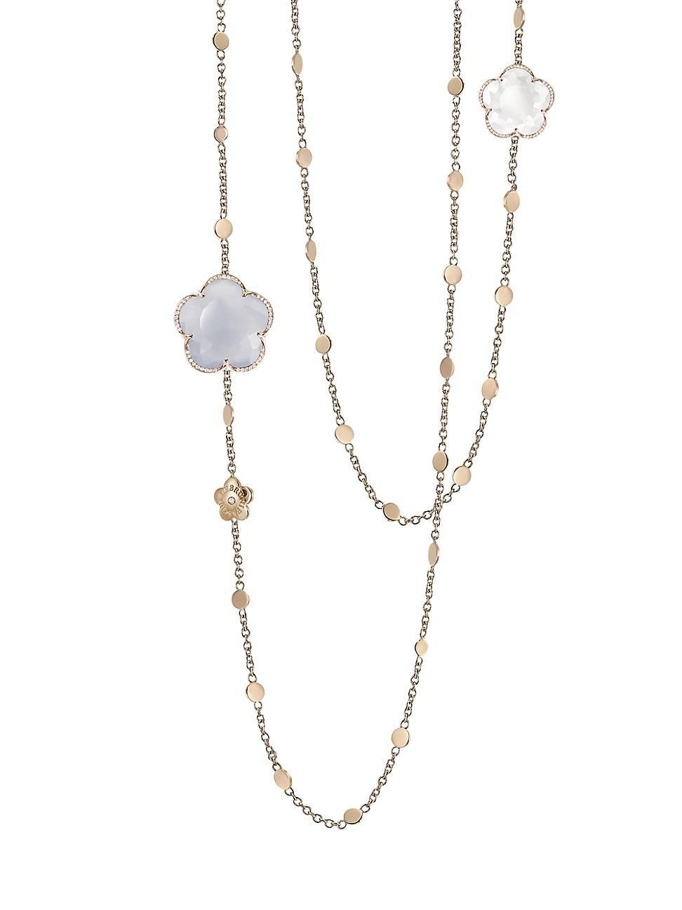 Womens Bon Ton 18K Rose Gold, Light Blue Chalcedony, Quartz & Diamond Long Necklace Product Image