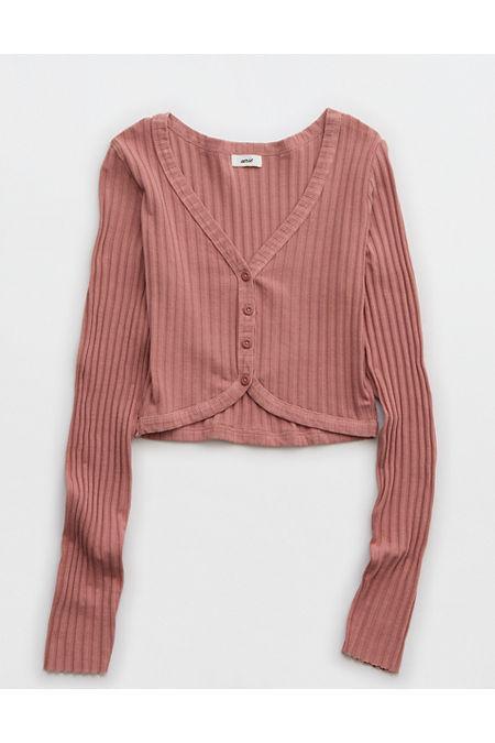 Aerie Cropped Ribbed Cardigan Women's Product Image