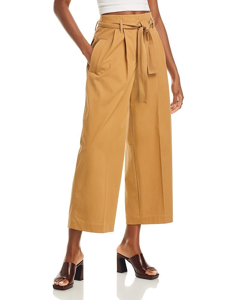 Womens Tapered-Fit Wide-Leg Trousers with Fabric Belt product image