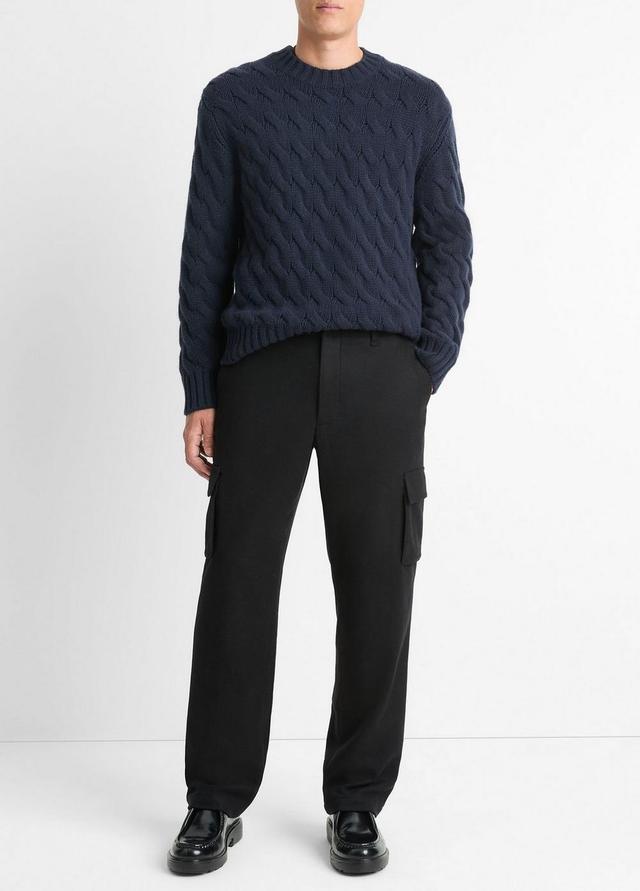 Wool Cable-Wave Crew Neck Sweater Product Image