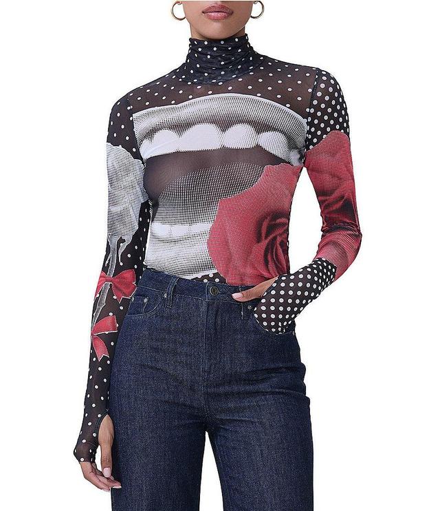 AFRM Zadie Mesh Print Turtleneck Long Sleeve Top Product Image