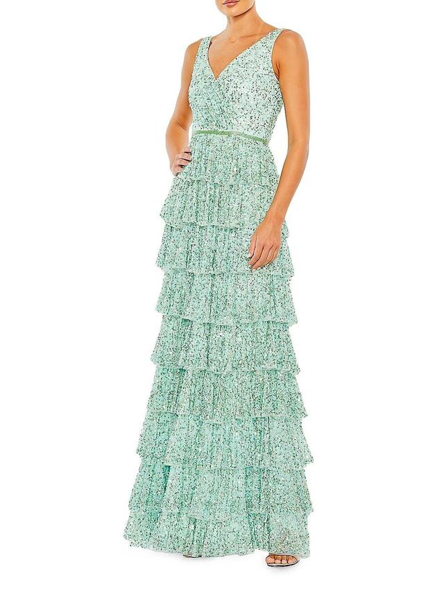 Womens Ieena Tiered Ruffle Sequin Gown Product Image