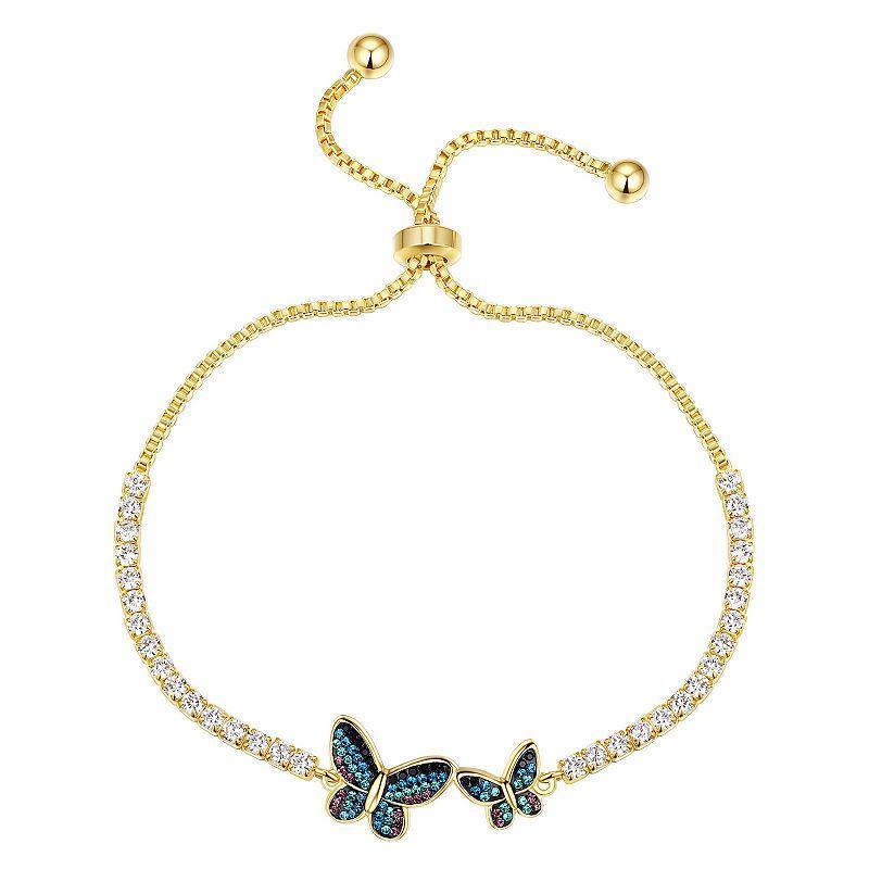 14k Gold Plated Crystal Butterfly Mommy & Me Adjustable Bracelet, Womens Gold Tone Blue Product Image