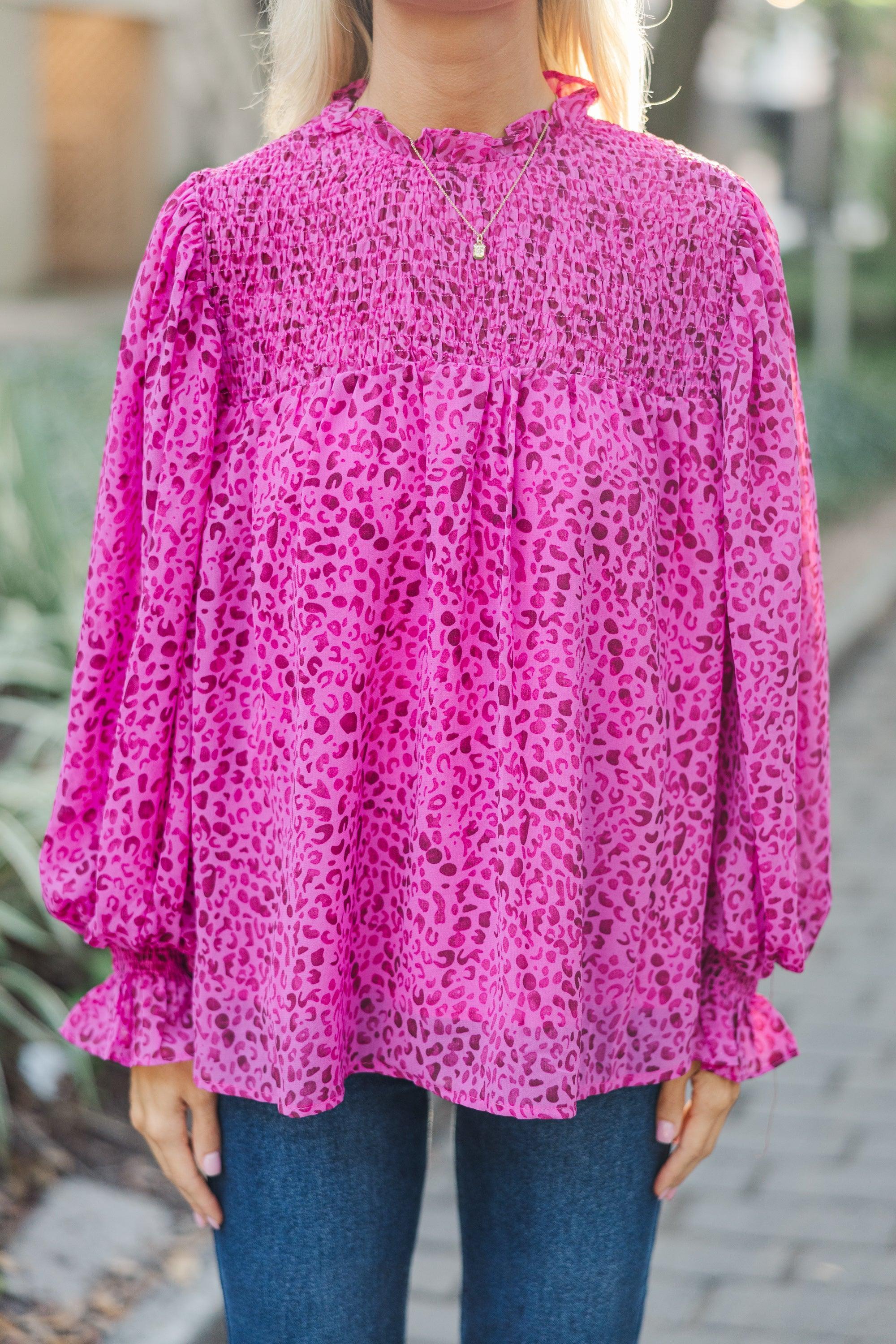 Check You Out Magenta Purple Leopard Blouse Female Product Image