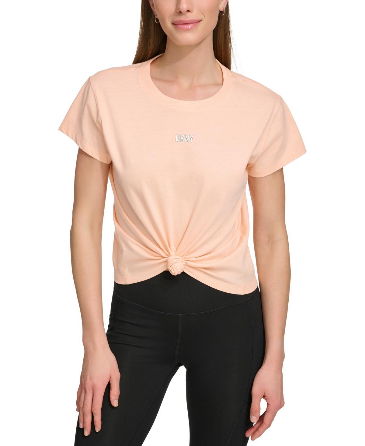 Dkny Sport Womens Knot-Front Metallic Logo T-Shirt Product Image