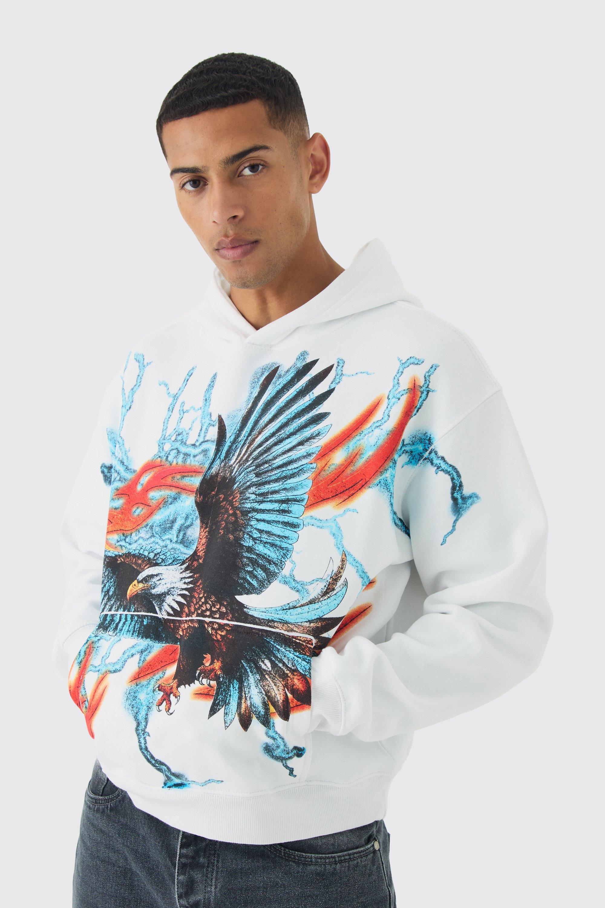 Oversized Boxy Large Scale Lightning Eagle Graphic Hoodie | boohooMAN USA Product Image