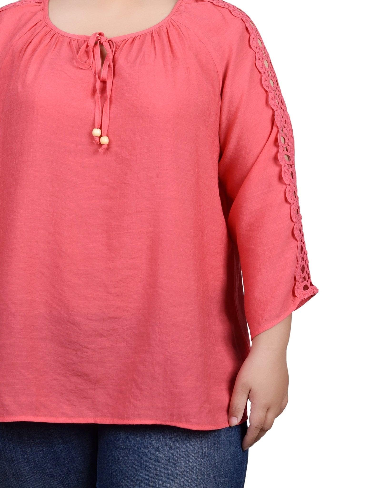 3/4 Length Sleeve Crochet Detail Blouse - Plus Product Image