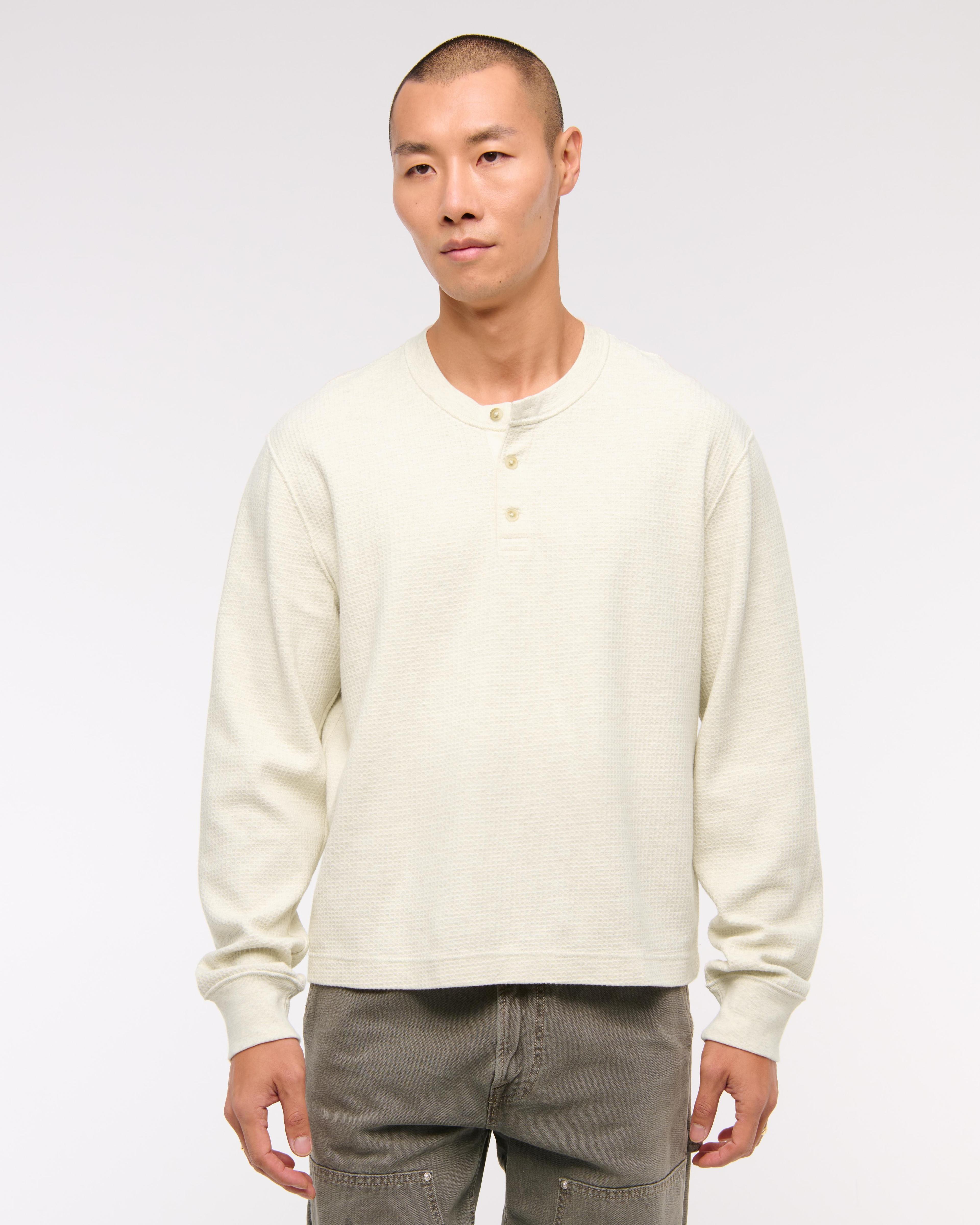 Long-Sleeve Grid Waffle Cropped Henley product image