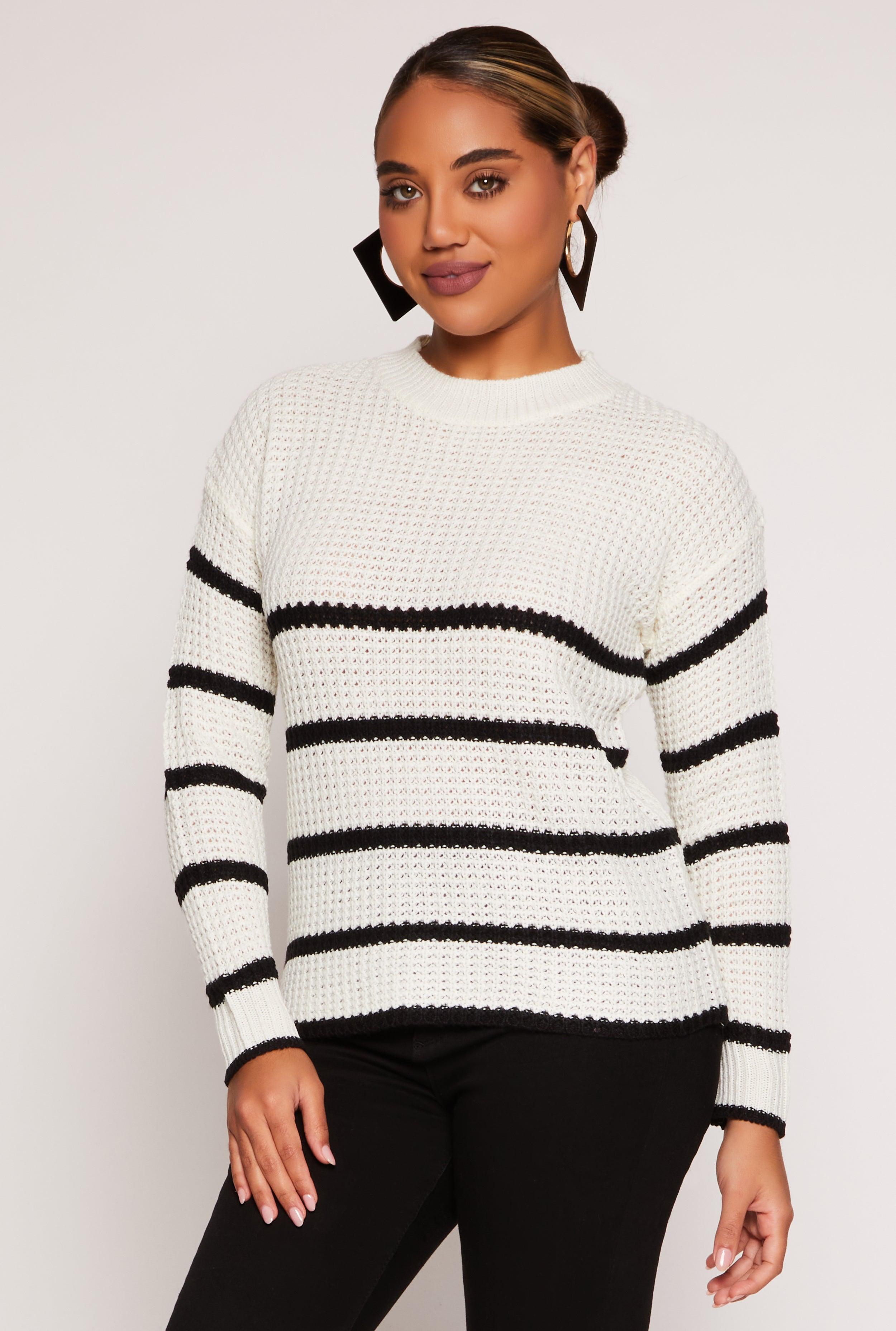 Womens Knit Striped Crew Neck Pullover Sweater Product Image