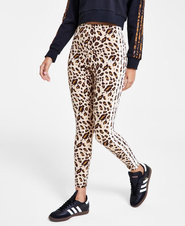 adidas Womens Essentials 3-Stripe Animal-Print 7/8 Leggings - Beige/ Product Image