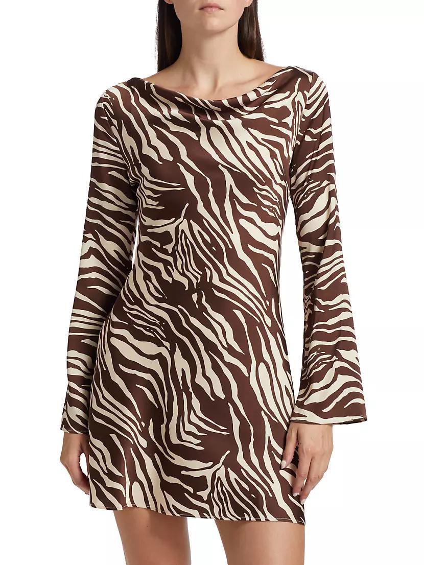 Pike Zebra Satin Long-Sleeve Minidress Product Image