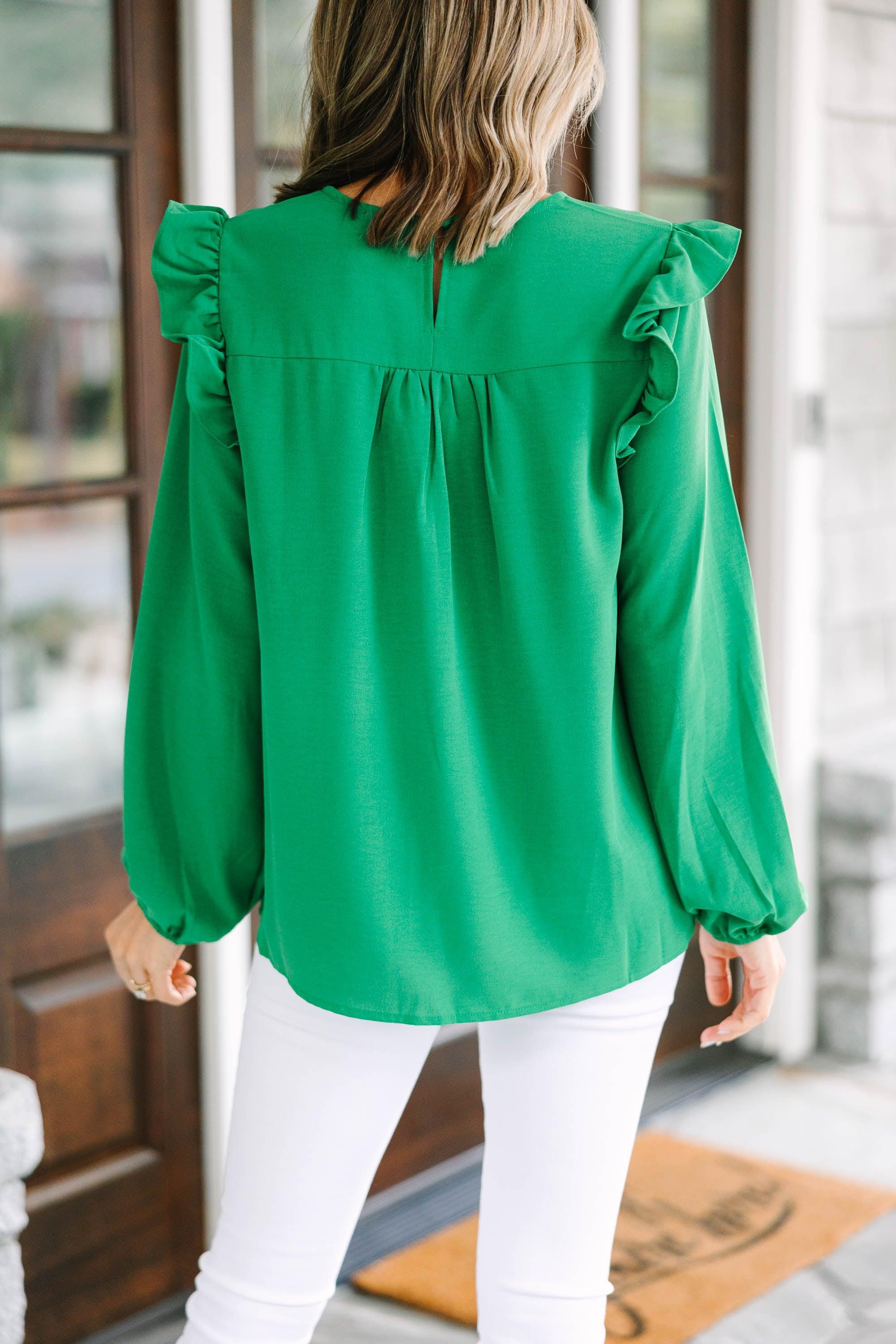 Feeling Important Kelly Green Ruffled Blouse Female Product Image