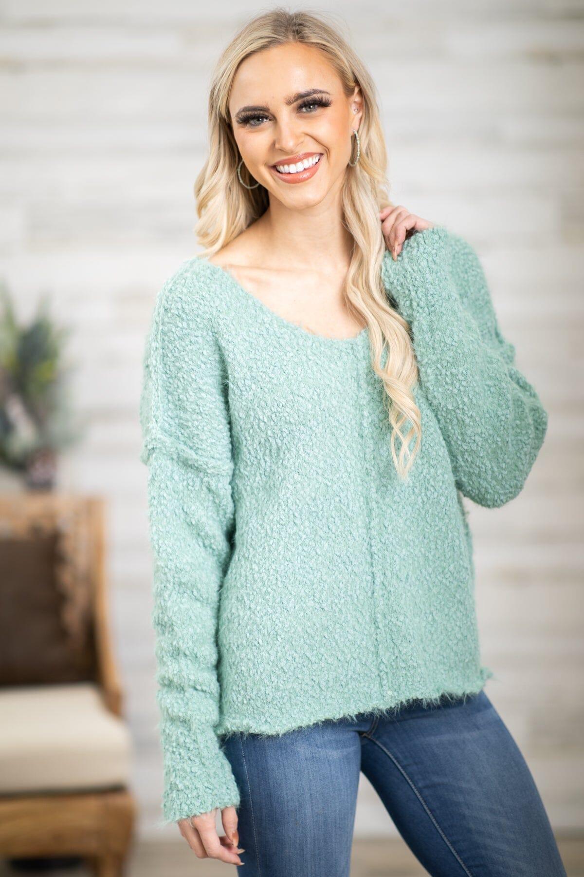 Sage V-Neck Eyelash Sweater Product Image