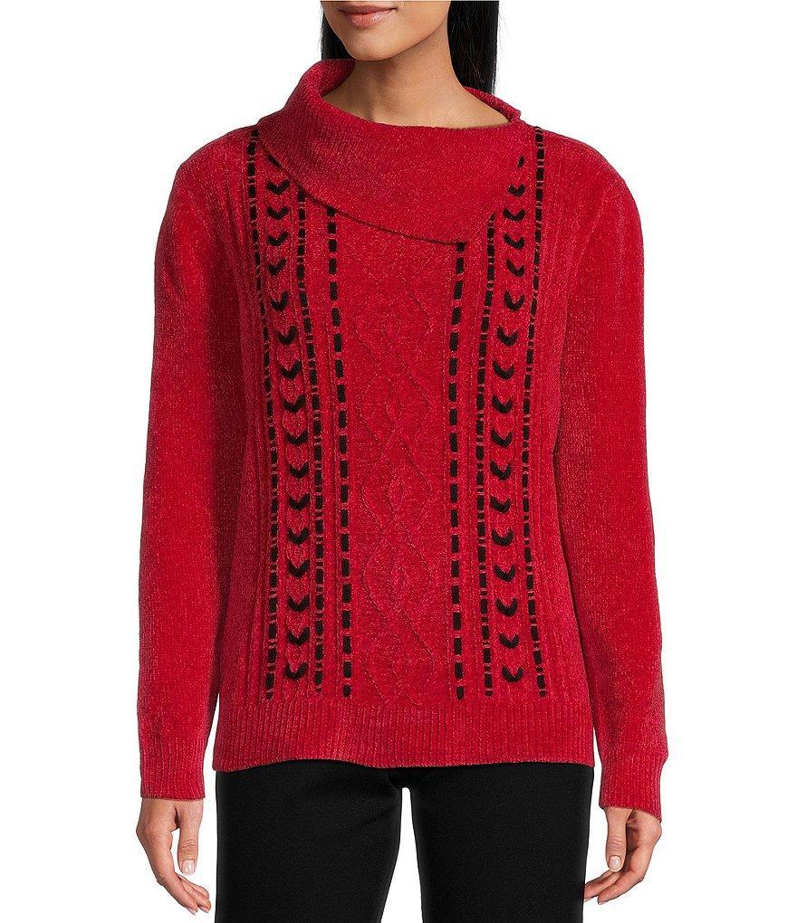 Allison Daley Long Sleeve Split Cowl Neck Ribbon Sweater Product Image