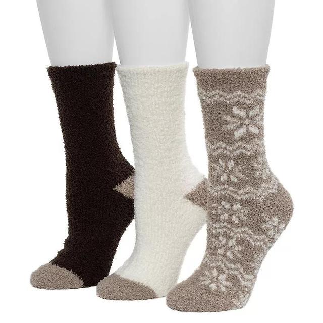 Womens Cuddl Duds 3 Pack Cozy Snowflake Crew Socks, Simply Brown Product Image