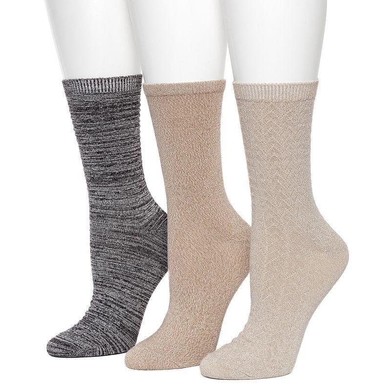 Womens Cuddl Duds 3-Pack Plushfill Midweight Arch Solid Horizontal Stripes Crew Socks Product Image