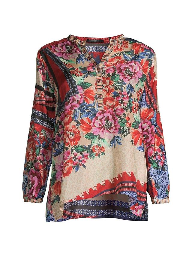 Womens Window Lin Silk Floral Blouse Product Image