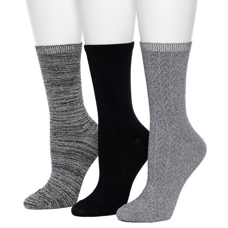 Womens Cuddl Duds 3-Pack Plushfill Midweight Arch Solid Horizontal Stripes Crew Socks Product Image