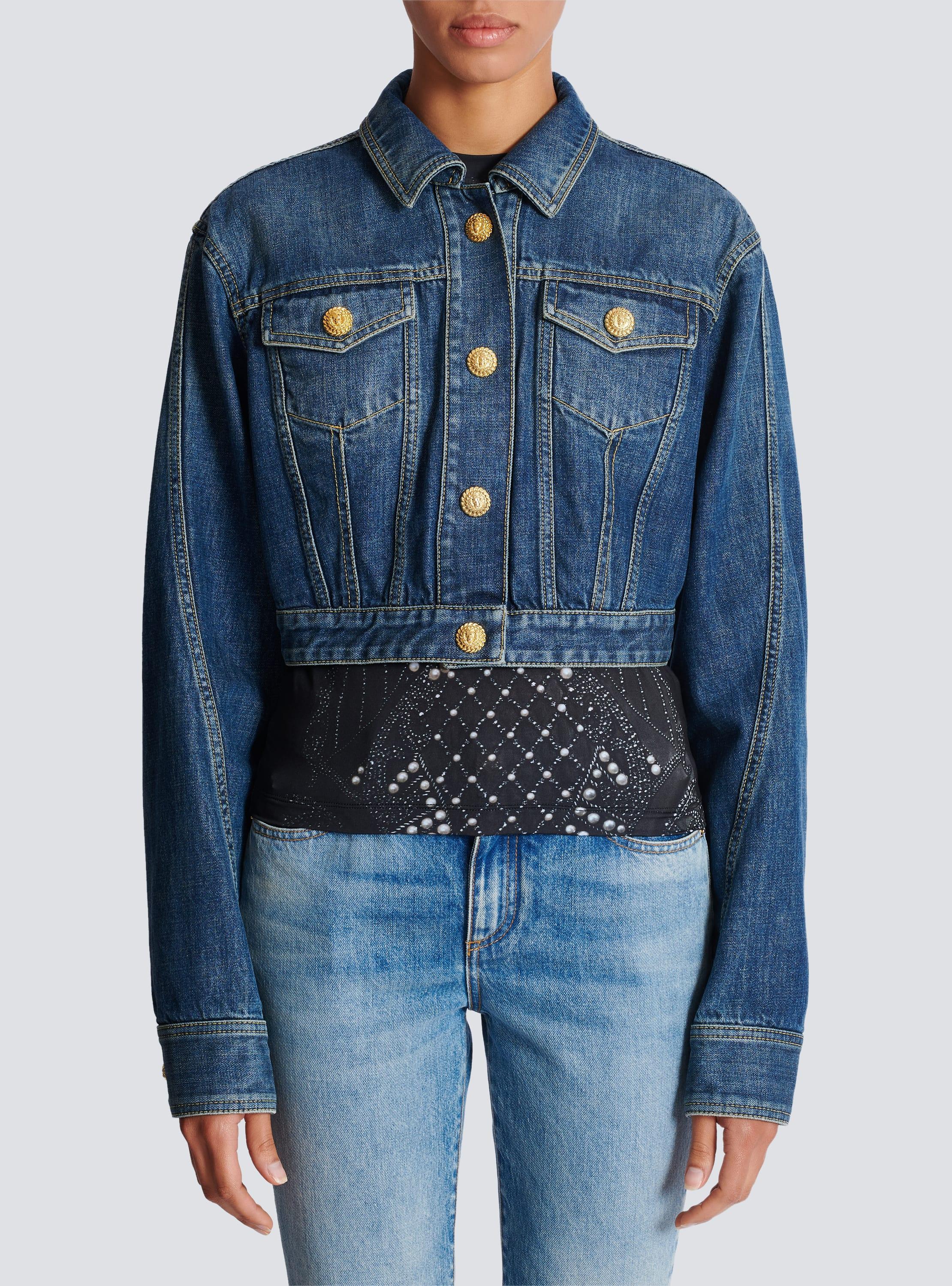 Cropped faded denim jacket Product Image