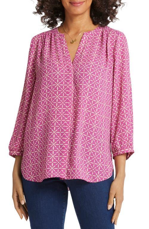 NYDJ Womens Pintuck Blouse in Valley Faire, Regular, Size: XXS | Polyester/Denim Product Image