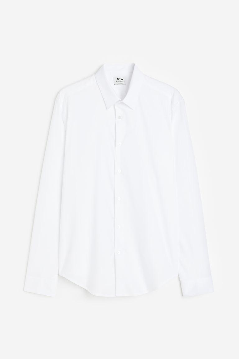 H & M - Slim Fit Cotton Shirt - White Product Image