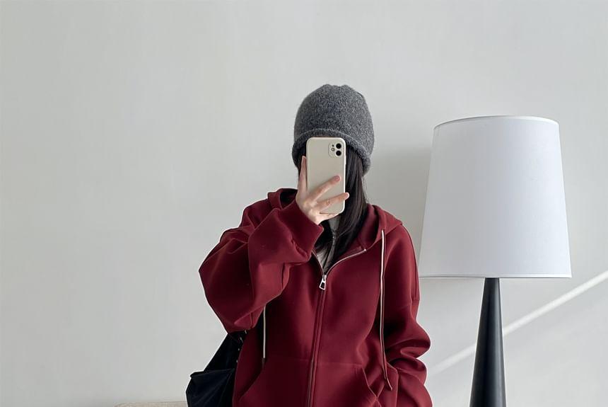 Drop Shoulder Plain Oversized Zip Up Hoodie Product Image