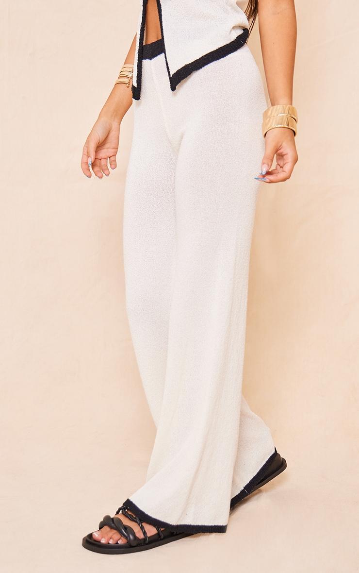 Cream Towel Knit Contrast Detail Pants Product Image