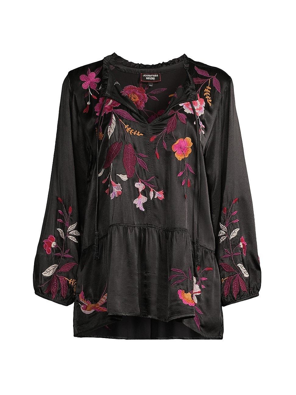 Womens Mirabel Embroidered Satin Blouse Product Image