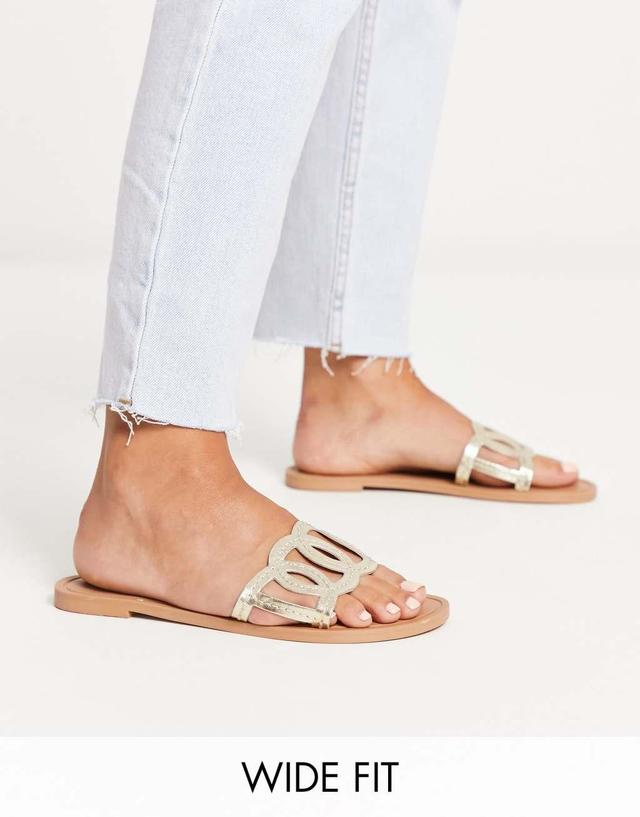 ASOS DESIGN Wide fit Frappe flat sandal in gold Product Image