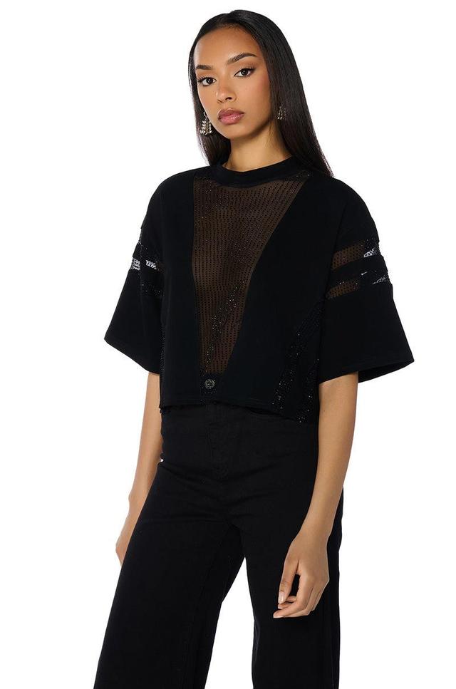 ALL STAR RHINESTONE MESH TSHIRT IN BLACK Product Image