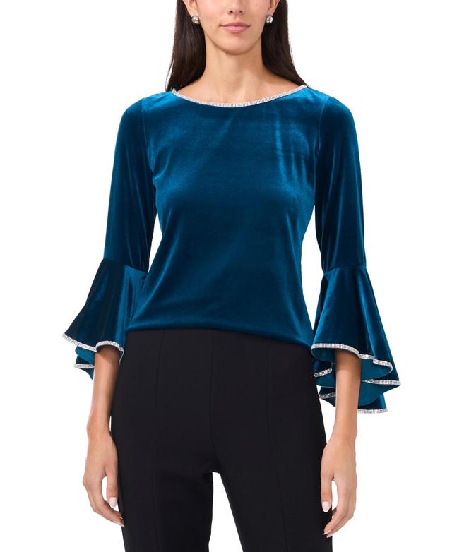 Msk Womens Embellished Velvet Ruffled Bell-Sleeve Top Product Image